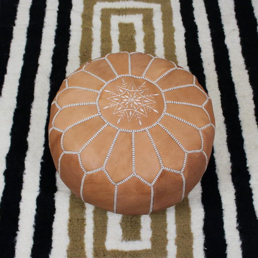 Ottoman footstool leather pouf living room decor, leather pouf ottoman Tan & Dark leather, handmade furniture, moroccan pouf, Floor Cushion