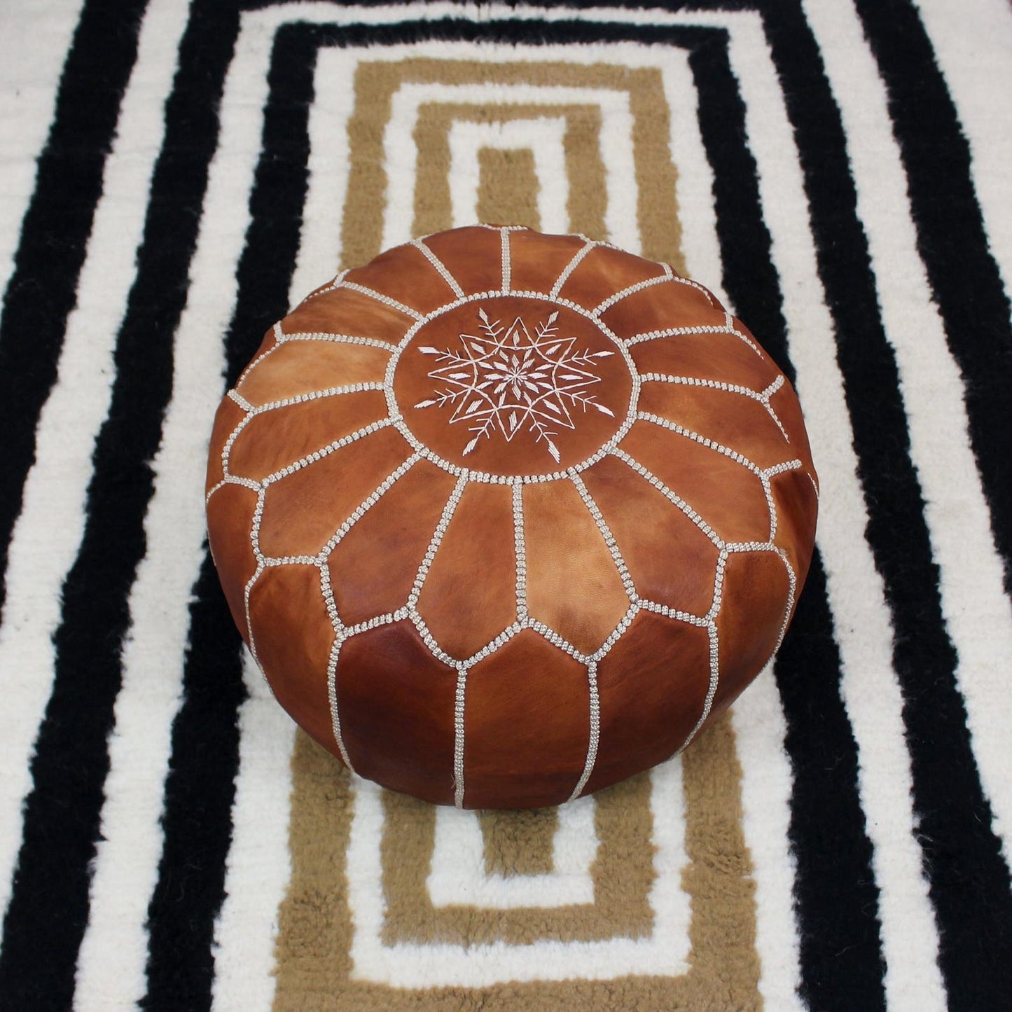 Ottoman footstool leather pouf living room decor, leather pouf ottoman Tan & Dark leather, handmade furniture, moroccan pouf, Floor Cushion