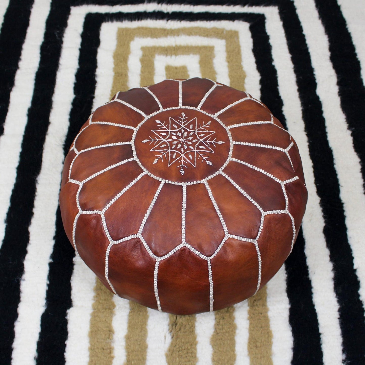 Ottoman footstool leather pouf living room decor, leather pouf ottoman Tan & Dark leather, handmade furniture, moroccan pouf, Floor Cushion